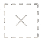 A dashed square outline with rounded corners and a large “X” centered inside the square.